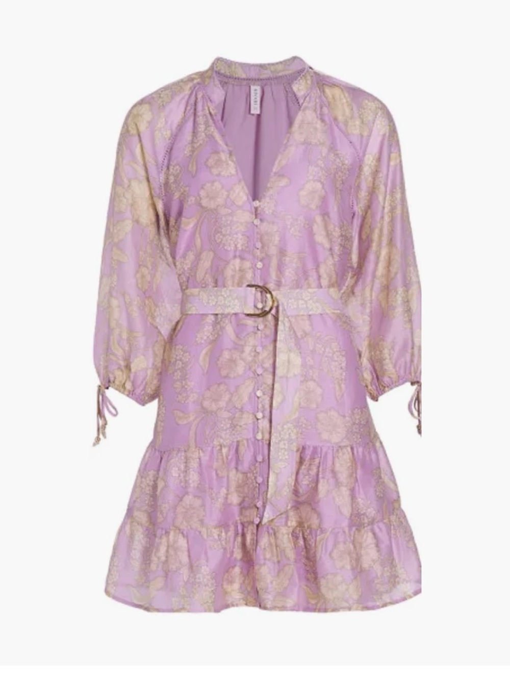 Kivari Lilac Floral Button-Front Dress with D-Ring Belt